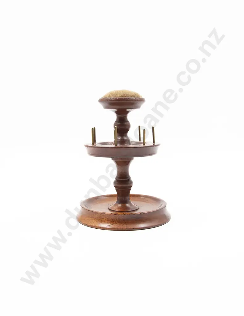 Victorian Walnut Bobbin Stand with Pin Cushion Image 1++