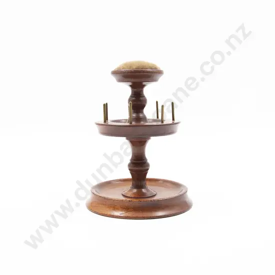 Victorian Walnut Bobbin Stand with Pin Cushion