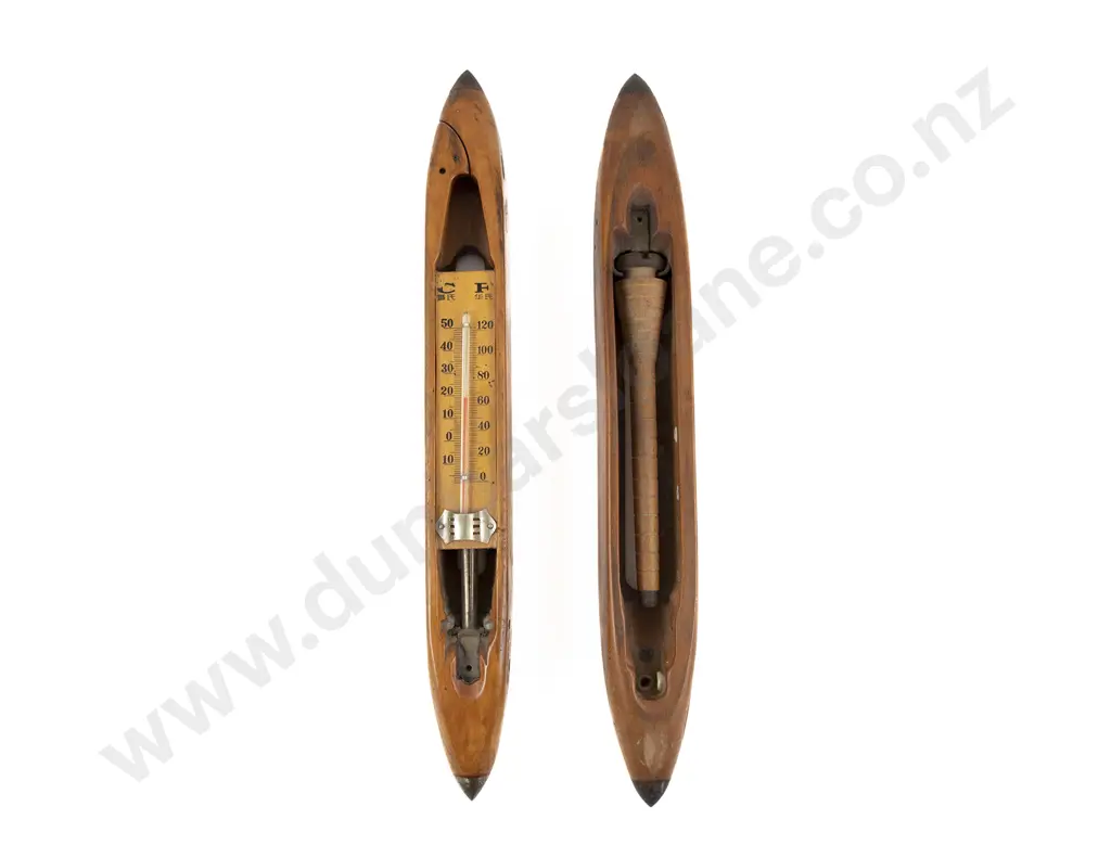 2 Vintage Weaving Shuttles Adapted As A Barometer & Ring Sizer Image 1++