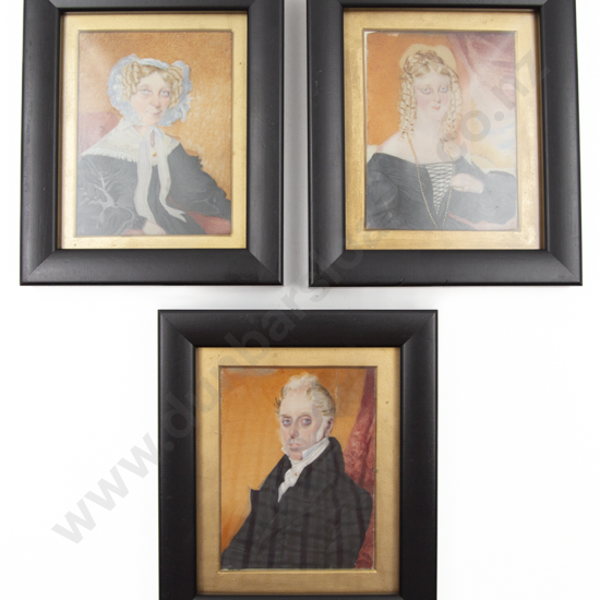 Set Of 3 C19th Portrait Miniatures Of The Cregoe Family By A Stephens