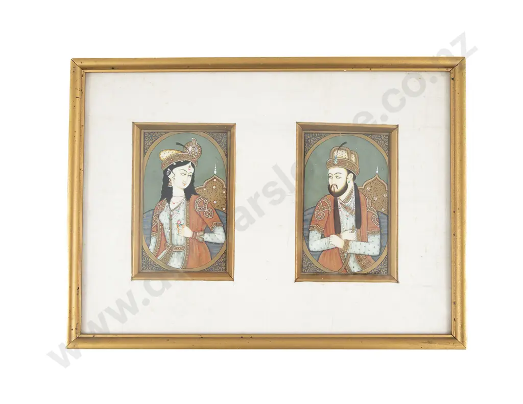 Framed Pair Of Antique Moghul School Ivory Portraits Of Shah Jahan & Mumtaz Image 1++