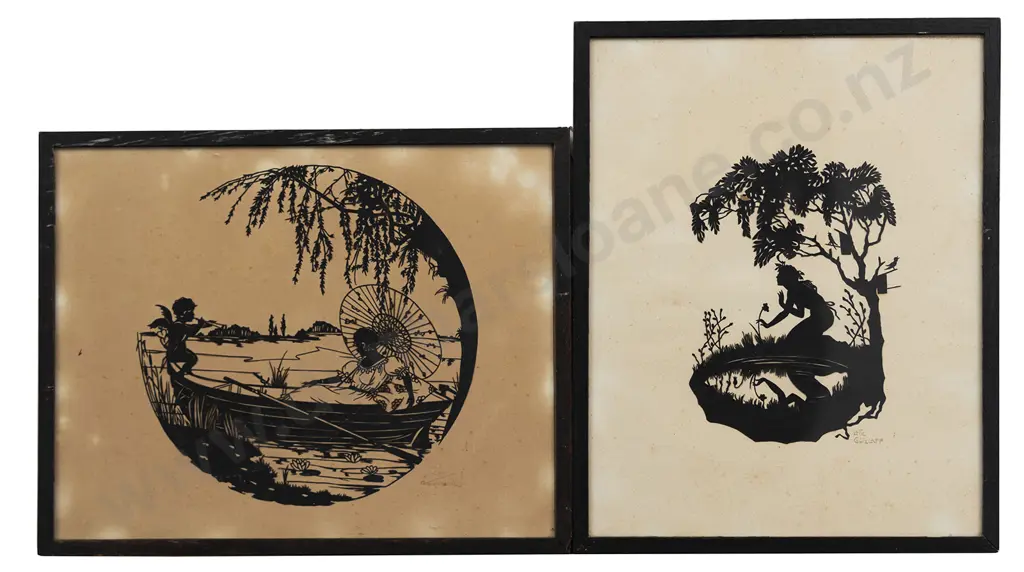 Two Antique Silhouette Cut Outs By Eva Schonberg & Lotte Gutzlaff Image 1++