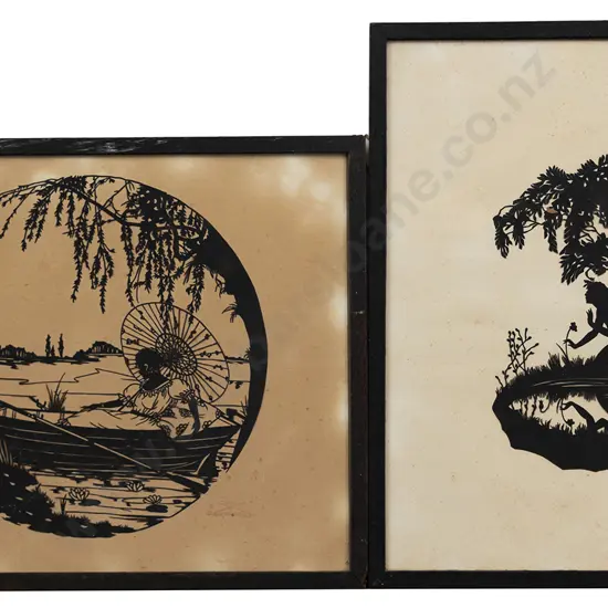 Two Antique Silhouette Cut Outs By Eva Schonberg & Lotte Gutzlaff