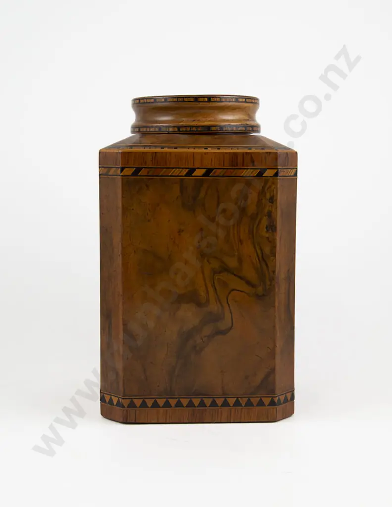 Fine Quality Vict Burr Walnut & Parquetry Octagonal Tea Caddy Image 1++