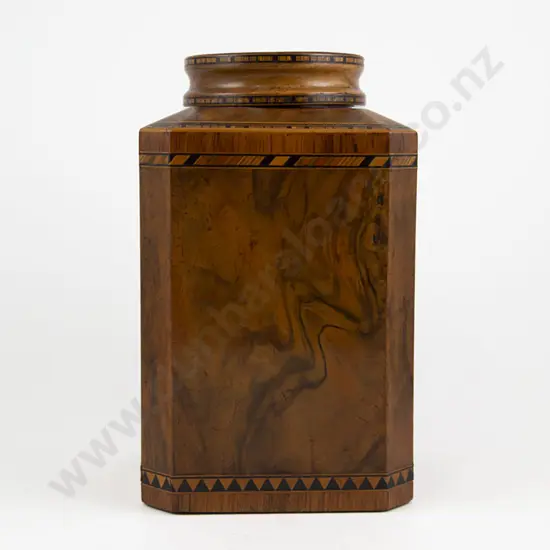 Fine Quality Vict Burr Walnut & Parquetry Octagonal Tea Caddy