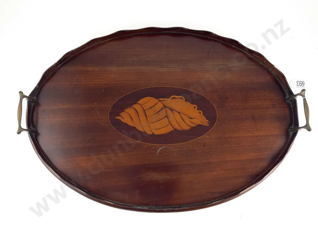 Edw Mahogany & Inlaid Oval Tea Tray Image 1++