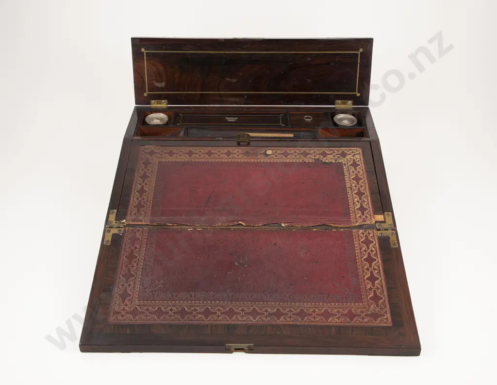 Good Regency Rosewood & Brass Inlaid Portable Writing Box Image 1++