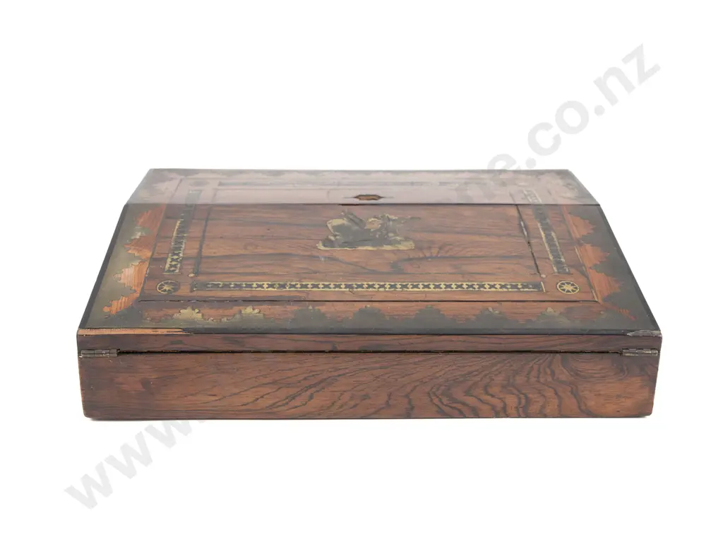 Good Regency Rosewood & Brass Inlaid Portable Writing Box Image 1++