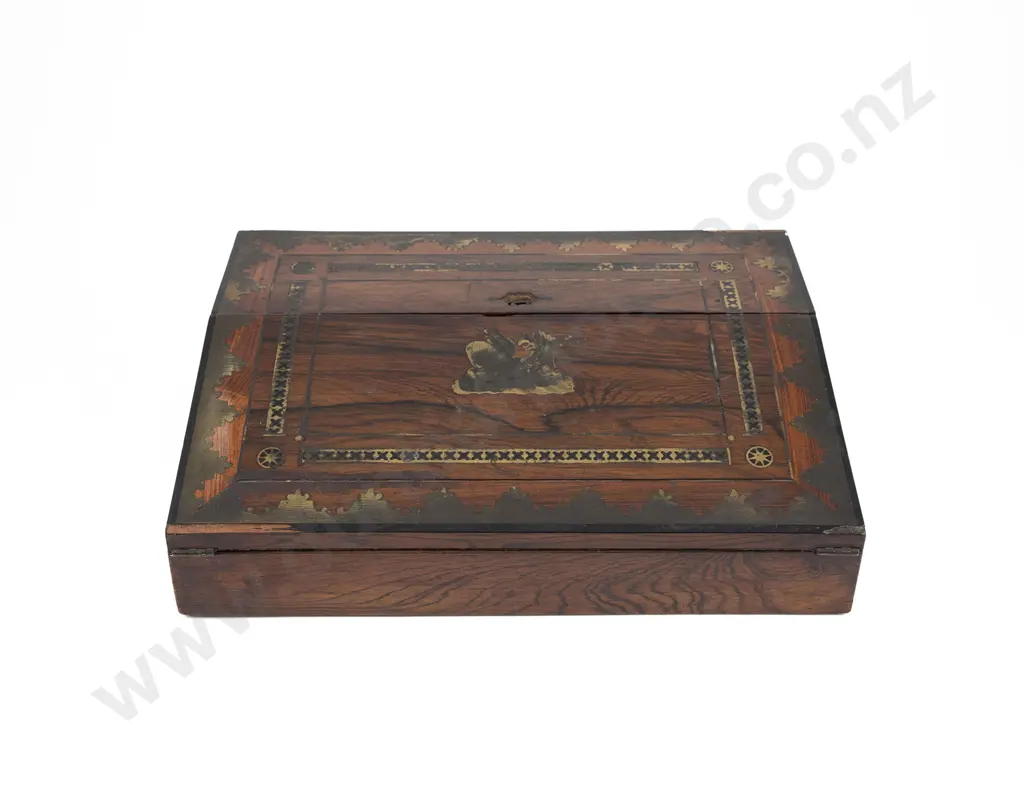 Good Regency Rosewood & Brass Inlaid Portable Writing Box Image 1++