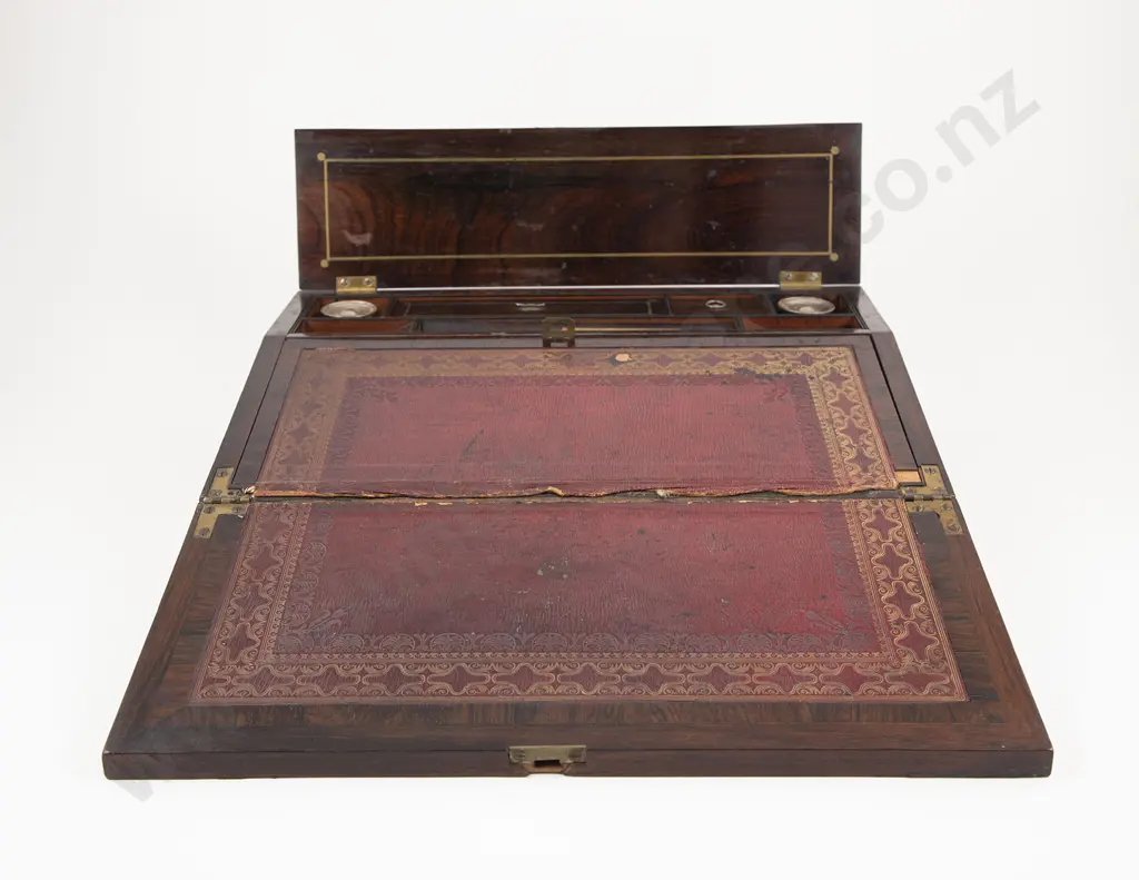 Good Regency Rosewood & Brass Inlaid Portable Writing Box Image 1++
