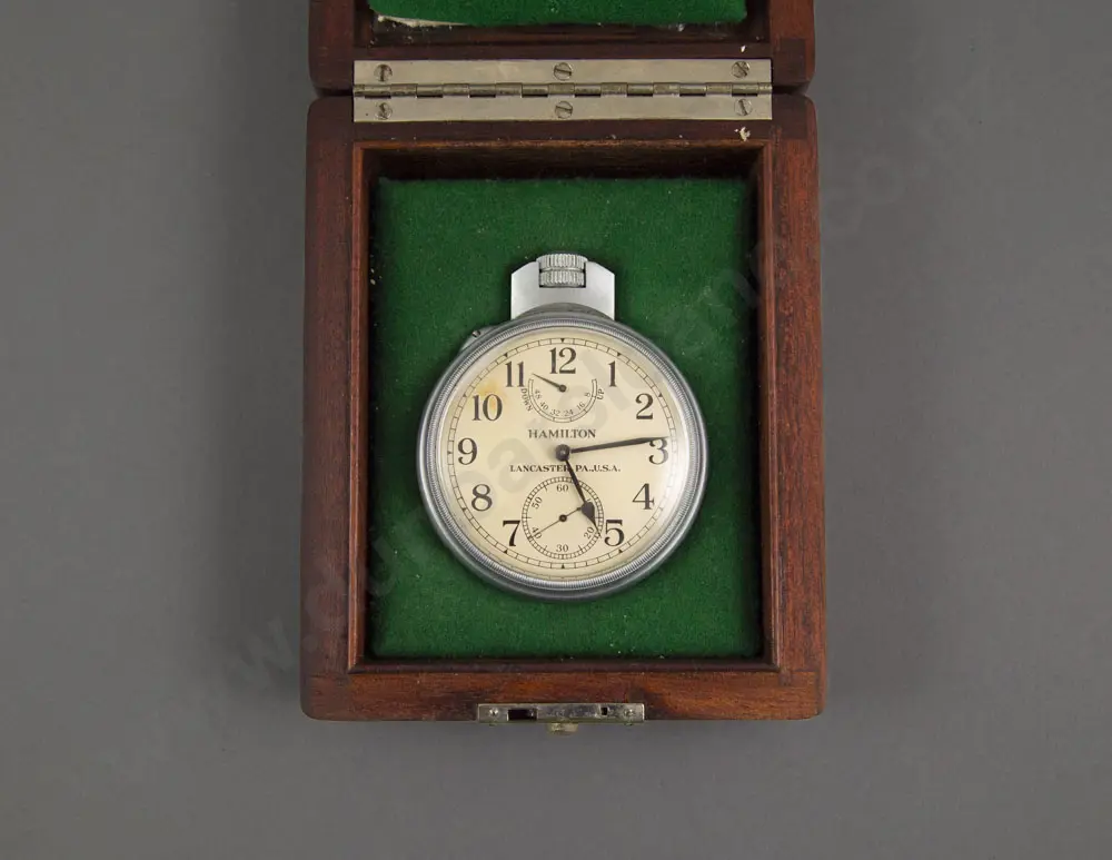 Cased WWII US Navy Ships Chronometer Deck Watch By Hamilton Image 1++
