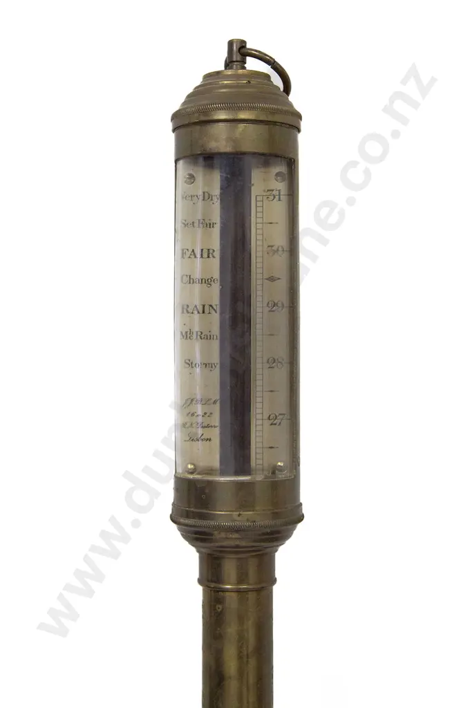 Brass Gimble Bracket Mounted Ships Stick Barometer Image 1++