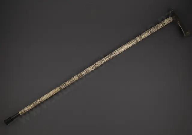 Indonesian Scrimshawed Bone Batak Calendar Walking Stick Image 1++