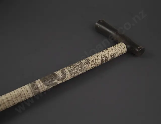 Indonesian Scrimshawed Bone Batak Calendar Walking Stick Image 1++