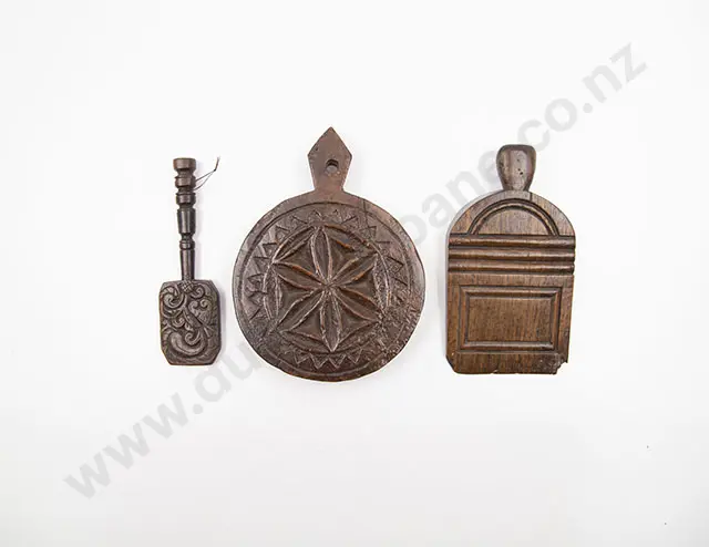 Two C19th Treen Butter Pats & Butter Mould Image 1++