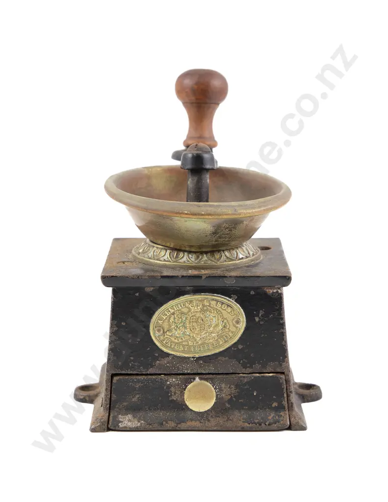 Antique Cast Iron & Brass Coffee Grinder by A Kendrick & Sons Image 1++