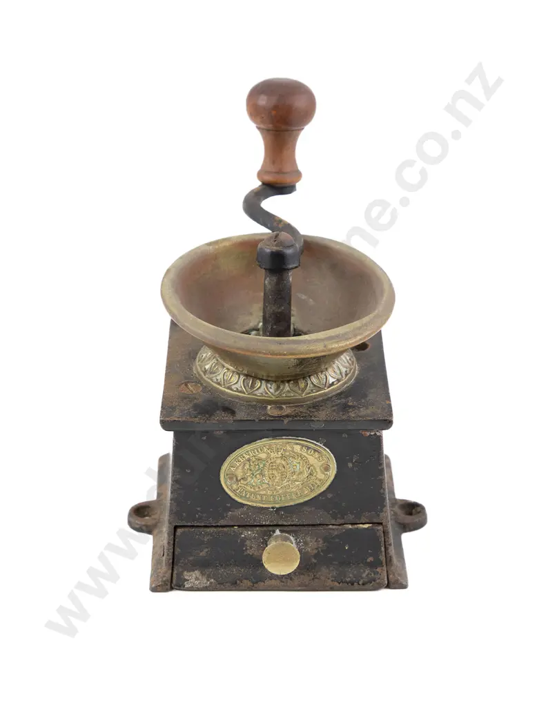 Antique Cast Iron & Brass Coffee Grinder by A Kendrick & Sons Image 1++