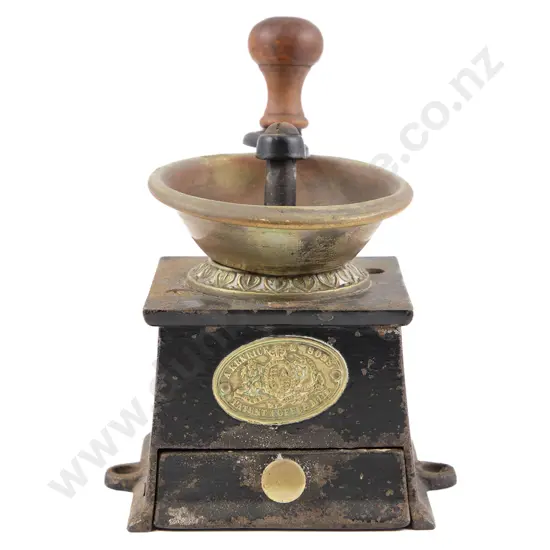Antique Cast Iron & Brass Coffee Grinder by A Kendrick & Sons