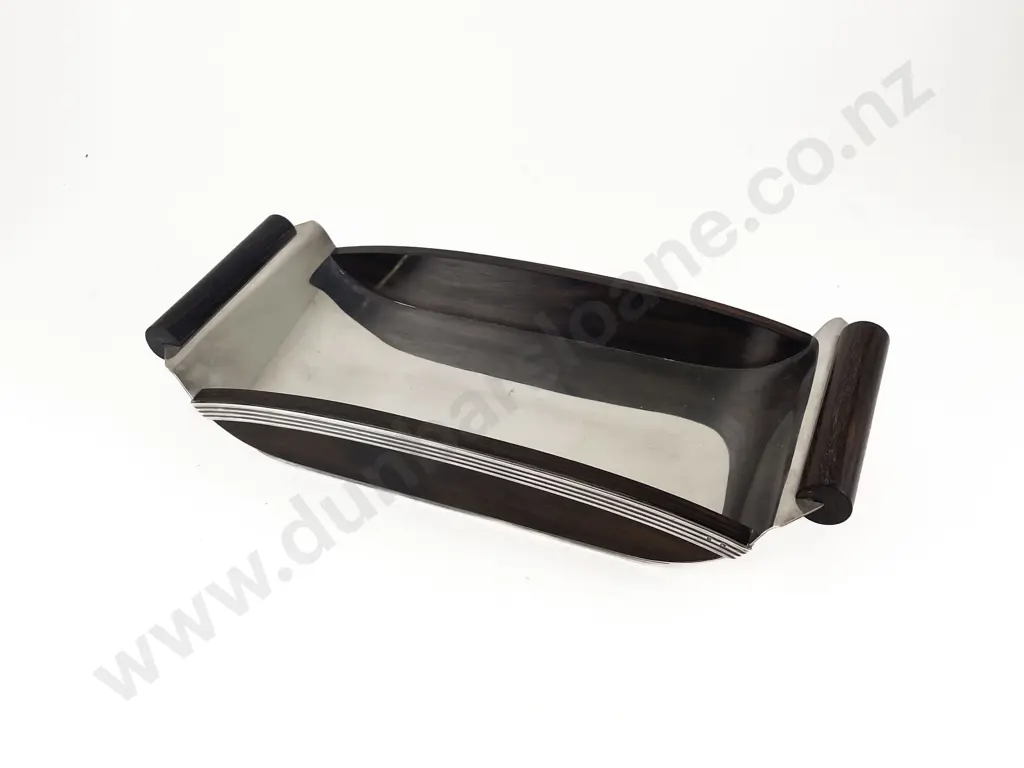 Art Deco French Silver Plate and Macassar Ebony Table Fruit Bowl Image 1++