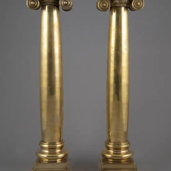 An Elegant Pair Of Gilt Bronze Ionic Column Candlesticks