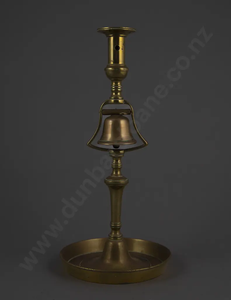 Vict Brass Tavern Candlestick With Service Bell Image 1++