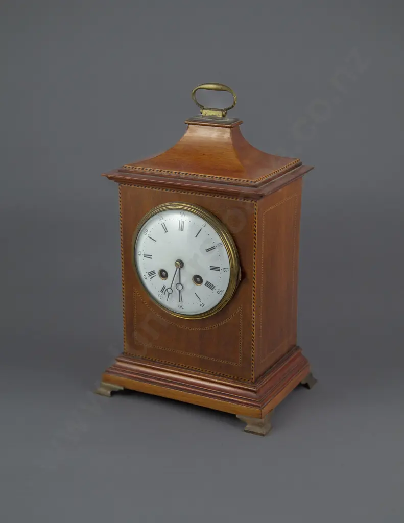 Edwardian Mahogany Sheraton Revival Pagoda Top Mantel Clock Image 1++