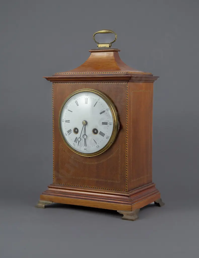 Edwardian Mahogany Sheraton Revival Pagoda Top Mantel Clock Image 1++