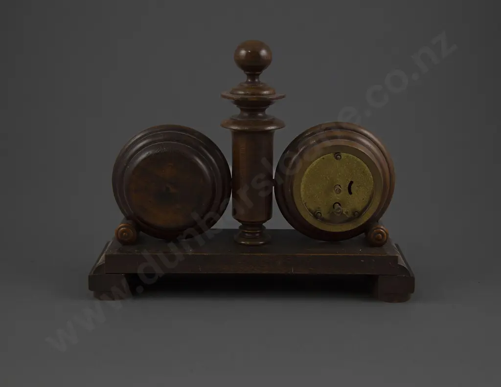 Small Late Vict Walnut Desk Clock, Barometer, Thermometer Image 1++