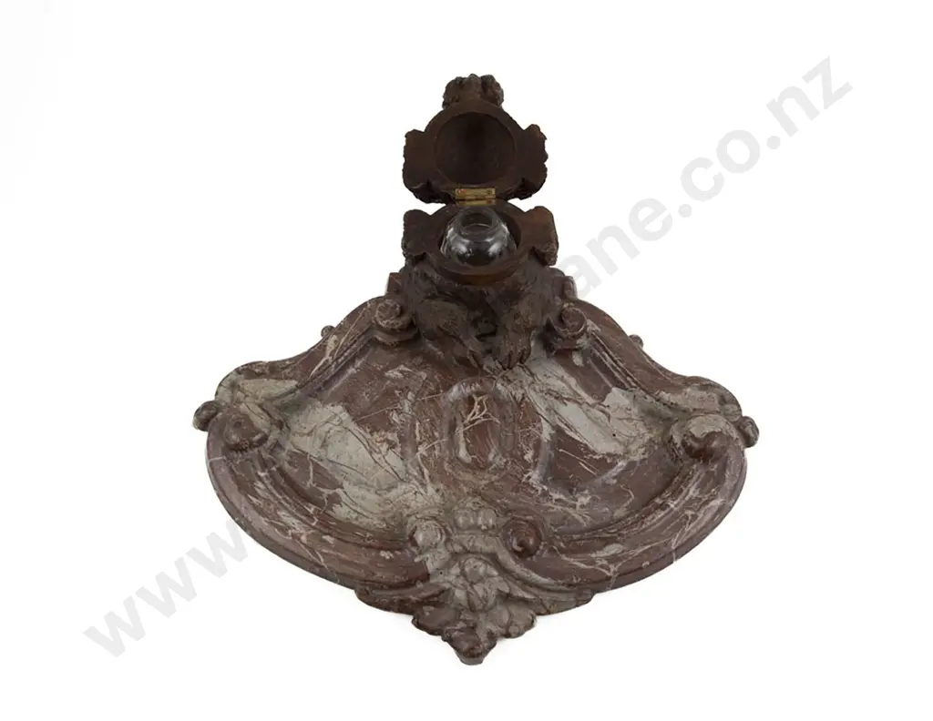 Vict Novelty Carved Oak & Cast Metal Inkstand Image 1++