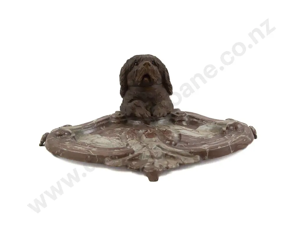 Vict Novelty Carved Oak & Cast Metal Inkstand Image 1++