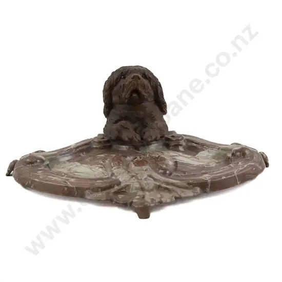 Vict Novelty Carved Oak & Cast Metal Inkstand