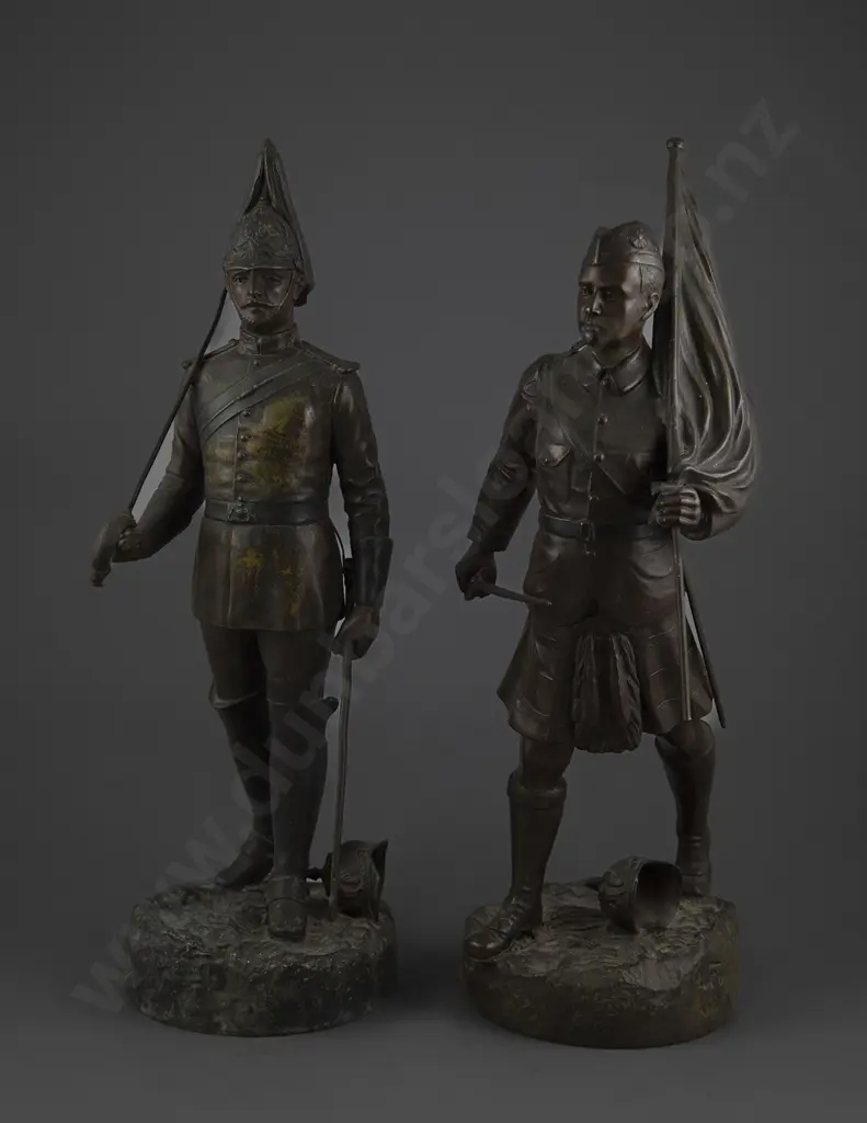 Pair Of Patinated Spelter Figures Of British Soldiers Signed H Fugere (French Image 1++