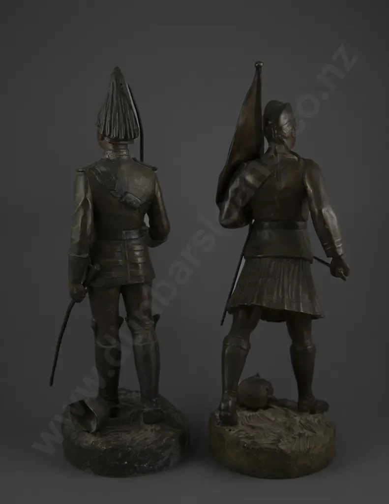 Pair Of Patinated Spelter Figures Of British Soldiers Signed H Fugere (French Image 1++