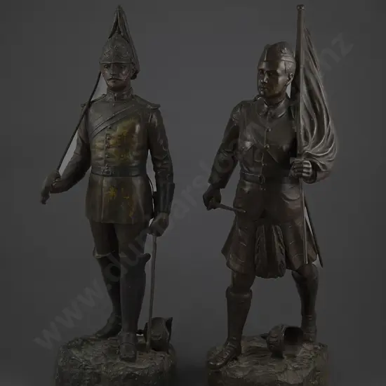 Pair Of Patinated Spelter Figures Of British Soldiers Signed H Fugere (French