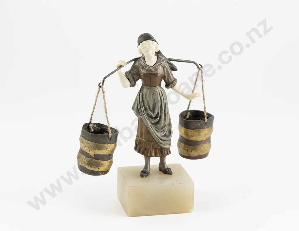 Bronze & Ivory Milkmaid Figure on Onyx Plinth Image 1++