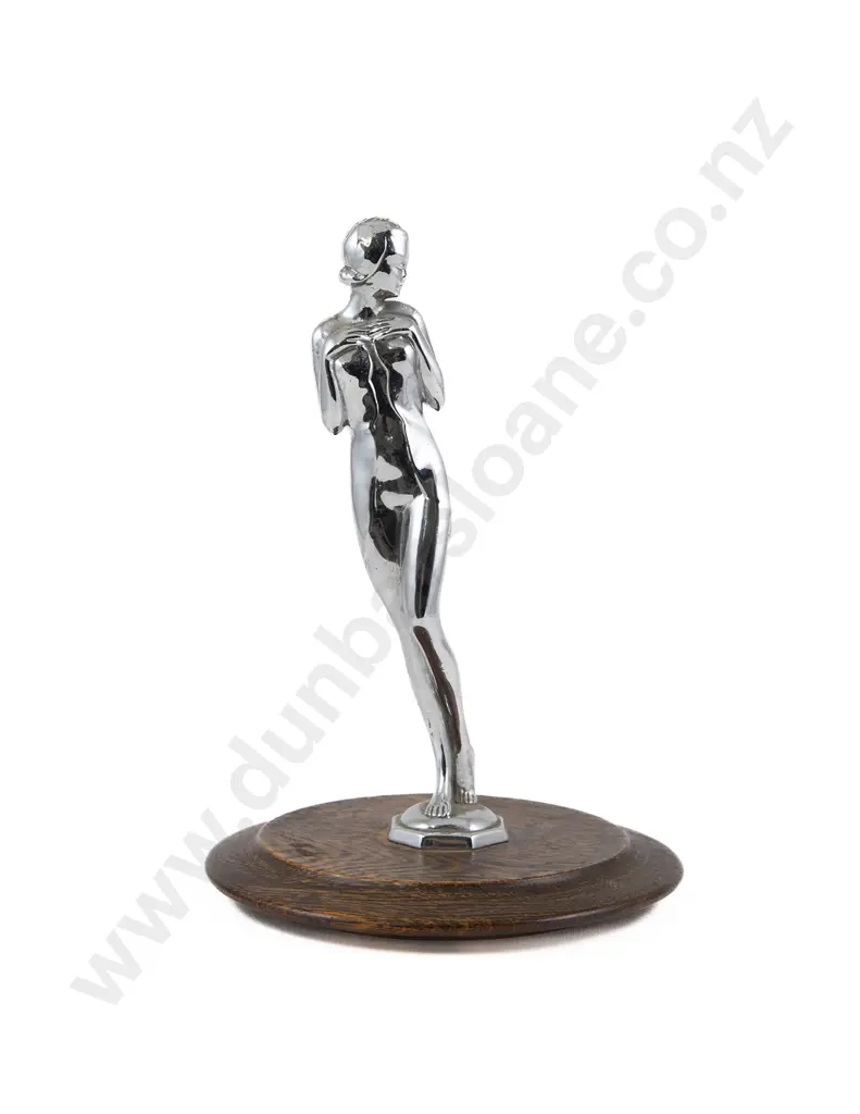 Austrian Art Deco Chrome Plated Figure "Shy Maiden" By Joseph Adolph Image 1++