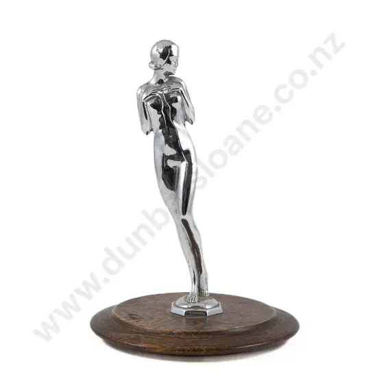 Austrian Art Deco Chrome Plated Figure "Shy Maiden" By Joseph Adolph