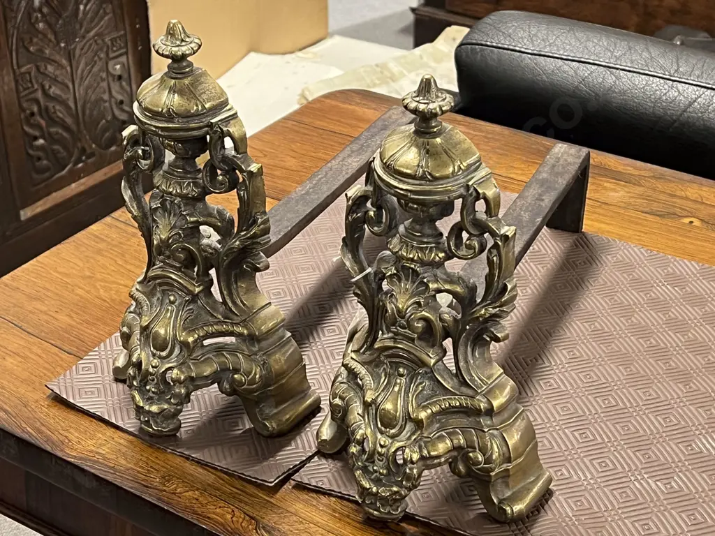 Pair Cast Brass Urn Andirons Image 1++