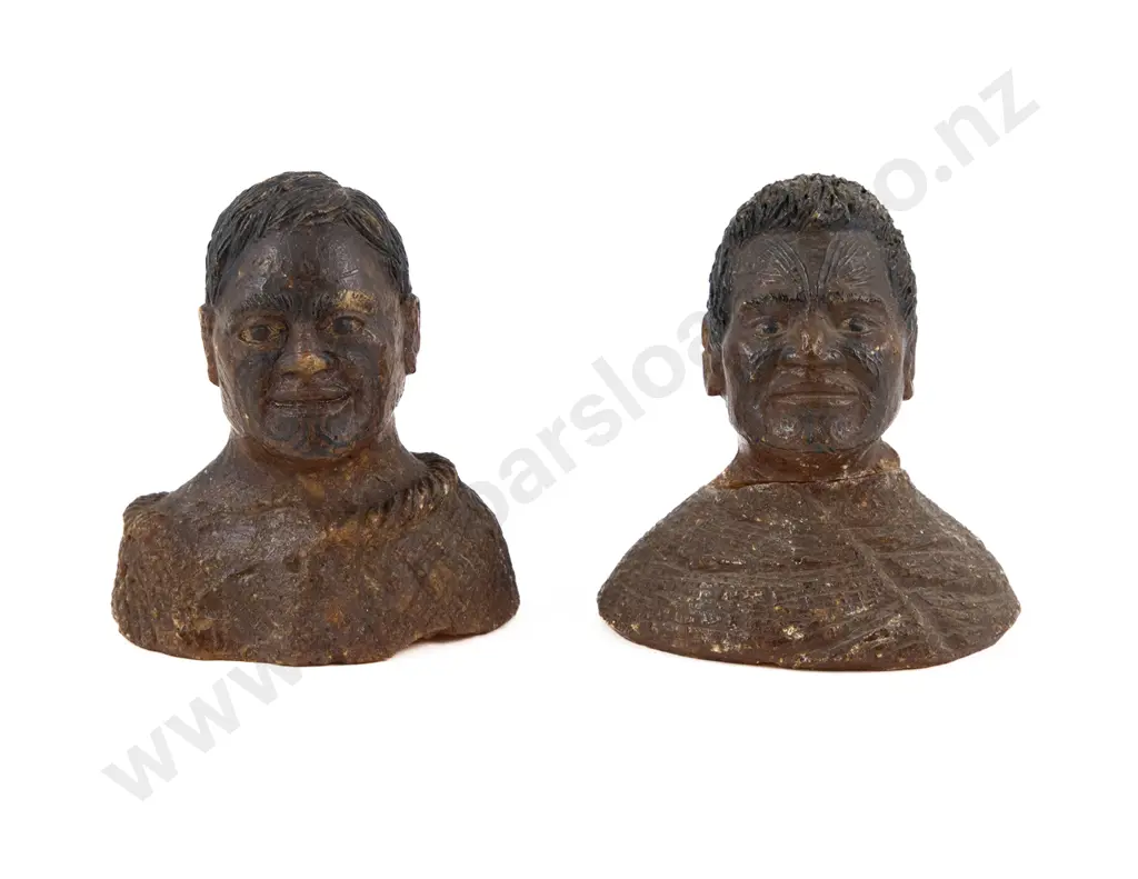 2 Small Carved Kauri Gum Maori Busts Image 1++
