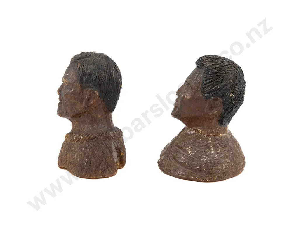 2 Small Carved Kauri Gum Maori Busts Image 1++