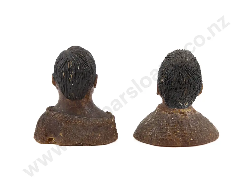 2 Small Carved Kauri Gum Maori Busts Image 1++