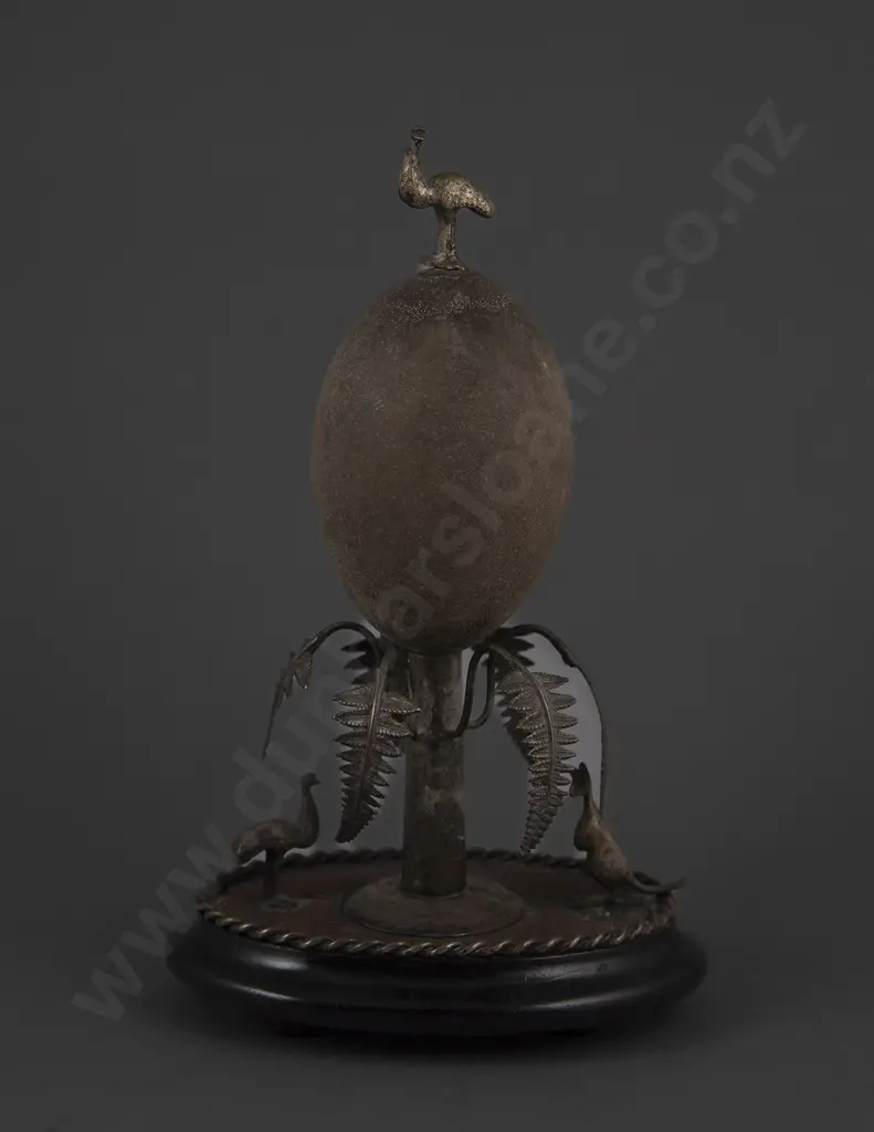Small Australian S/Plate & Carved Emu Egg Desk Stand Image 1++