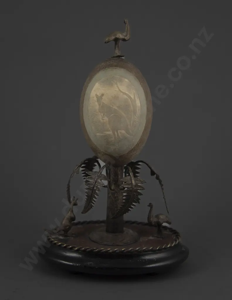 Small Australian S/Plate & Carved Emu Egg Desk Stand Image 1++