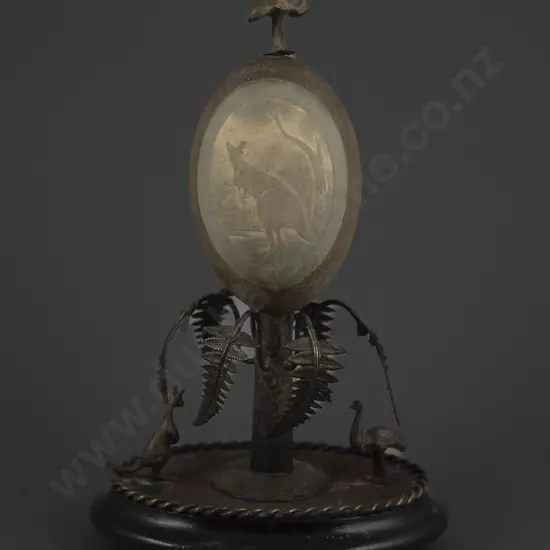 Small Australian S/Plate & Carved Emu Egg Desk Stand