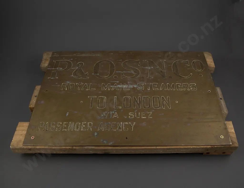 Vintage Brass P & O. N. S. N. Co. Royal Mail Steamers To London Via Suez Passenger Agency Sign Image 1++