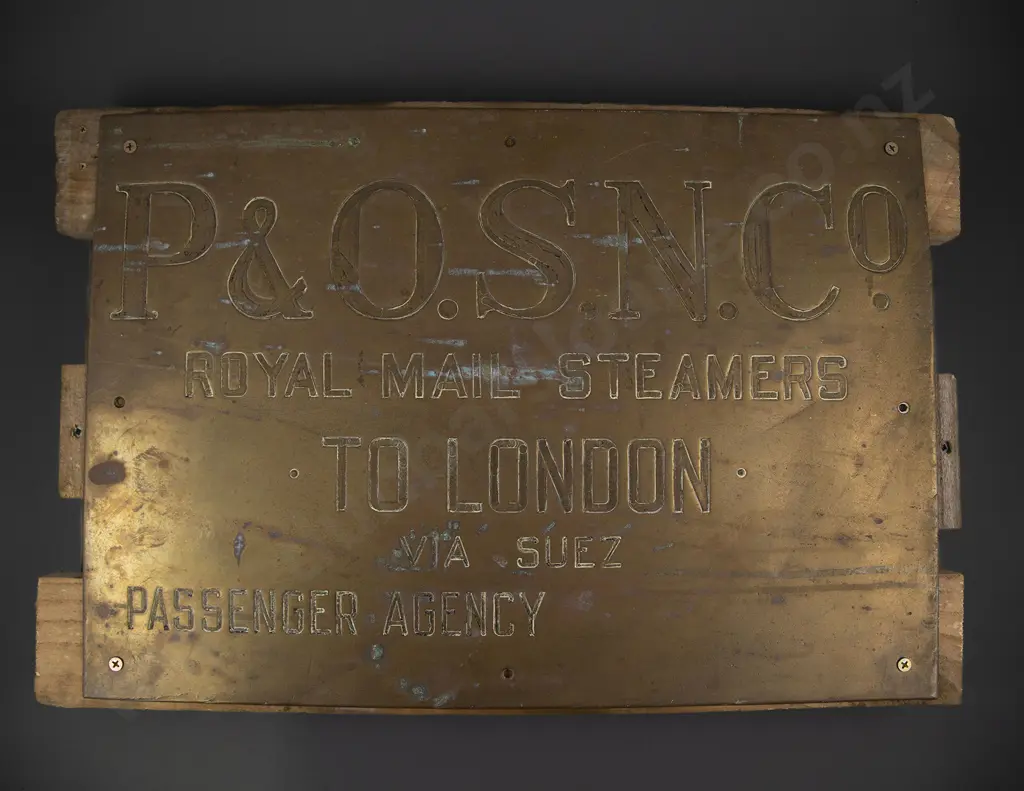 Vintage Brass P & O. N. S. N. Co. Royal Mail Steamers To London Via Suez Passenger Agency Sign Image 1++