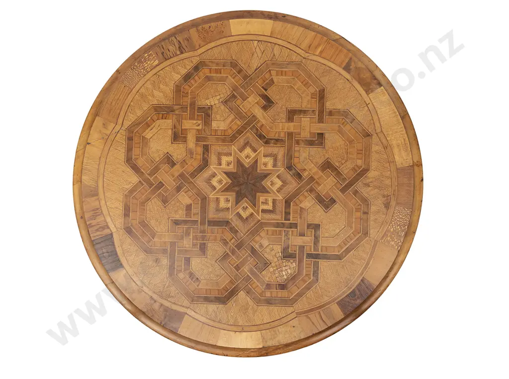 Rare Late C19th Anton Seuffert NZ Parquetry Circular Specimen Table Image 1++