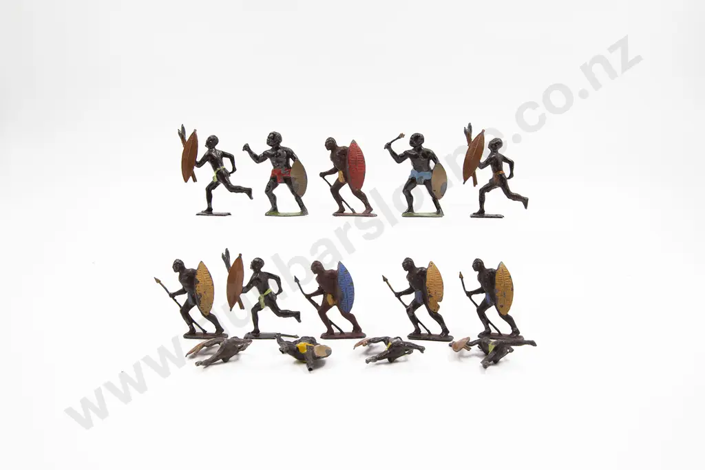 J Hill Co Running Zulu Warriors and Other Make Africa Warriors 14pces Image 1++