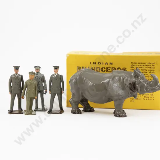 Boxed Britians Indian Rhinoceros No 908 and Four Zoo Keepers
