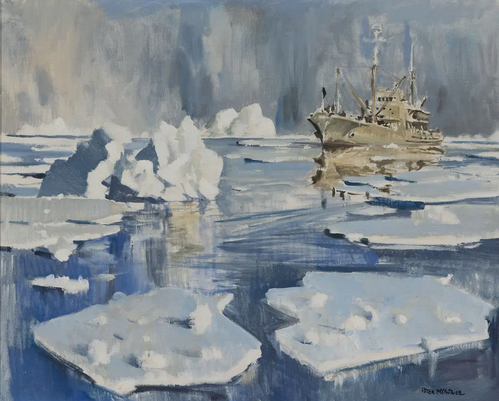 Peter McIntyre (1910 - 95) - HMNZS Endeavour in the Pack Ice Antarctica Image 1++